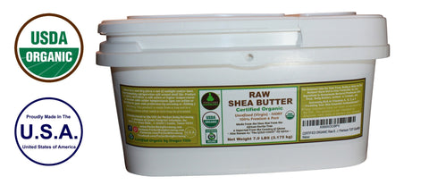 Certified Organic Raw Unrefined African Shea Nut Butter;  7 LB Bulk Tub for Skincare